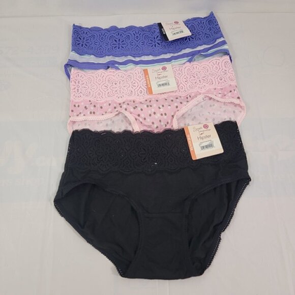 Secret Treasures Women’s 3-Pack Multi-Color Lace Trim Hipster Panties – Size XS - Picture 14 of 15